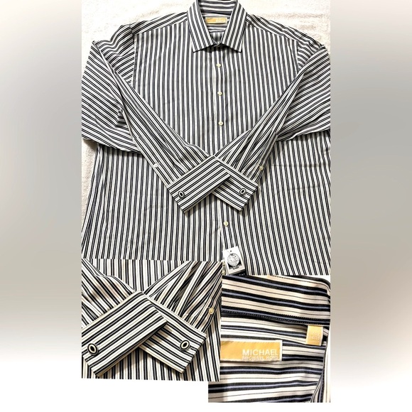 Michael Kors Gray and White Striped Button Down Shirt - Picture 1 of 4
